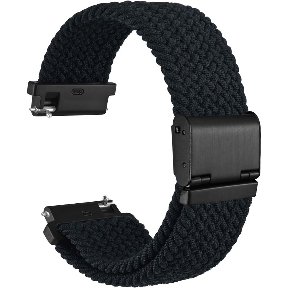 22mm Braided Nylon Watch Band for Men and Women, Quick Release, Black Stainless